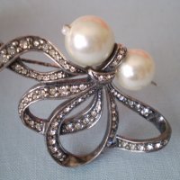 дизаинерска  красива  сребърна брошка перли и циркони, снимка 10 - Антикварни и старинни предмети - 36875288