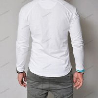 Мъжка едноцветна тениска с копчета с обло деколте и дълъг ръкав, 3цвята - 023, снимка 3 - Тениски - 39304497