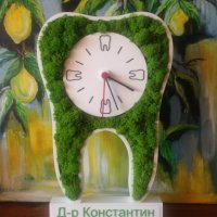 Подарък - Часовник за зъболекар и зъботехници във формата на зъб, украсен със скандинавски мъх, снимка 5 - Друга електроника - 40593090