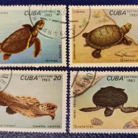 Куба, 1983 г. - марки с печат, част от серия, костенурки, 1*23, снимка 1 - Филателия - 37473180