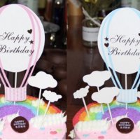  Happy Birthday голям въздушен балон и облаци картонени топери украса декор за торта , снимка 1 - Други - 30716666