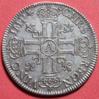 Монета Франция 1/2 Екю 1690-А  Луи XIV ( Кралят Слънце), снимка 2 - Нумизматика и бонистика - 38011335