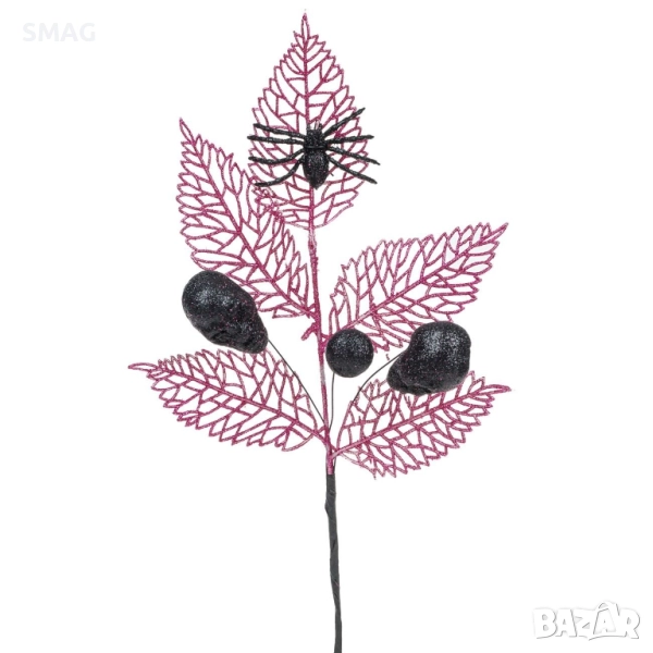 Halloween / Хелоуин декоративно клонче с лилави листа, паяжина и черепи – 44 см_1229769, снимка 1