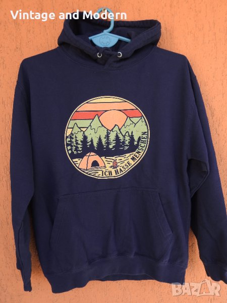 Син немски суичър Ich hasse menschen (Мразя хората) худи S/M, снимка 1