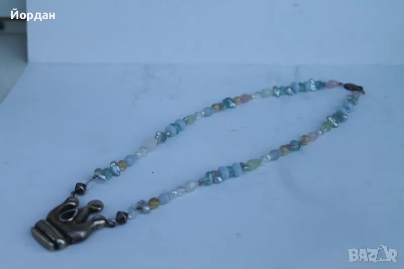 Дамско сребърно колие с естествени перли , планински кристал централен камък топаз, снимка 1