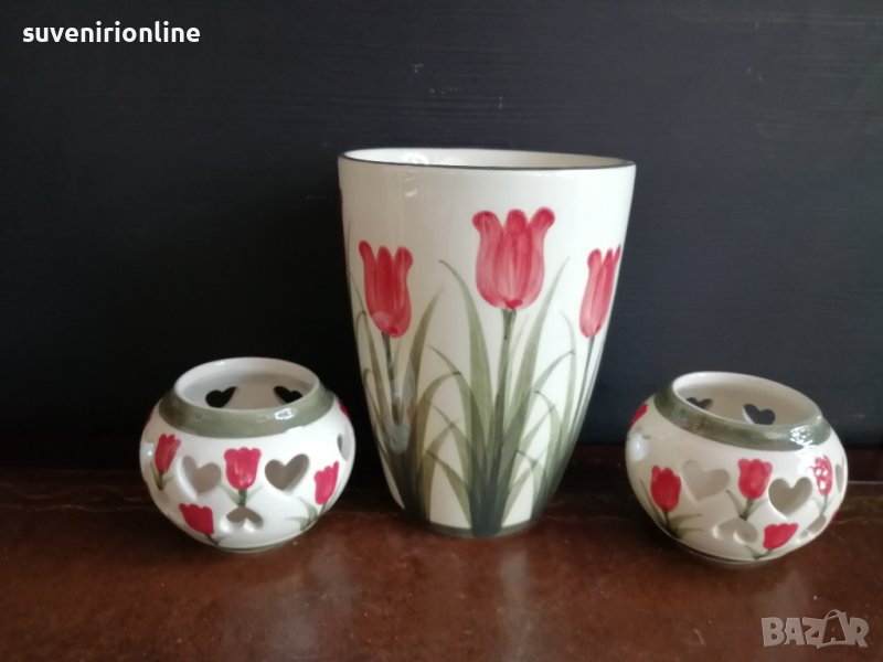 Комплект ваза със свещници , снимка 1