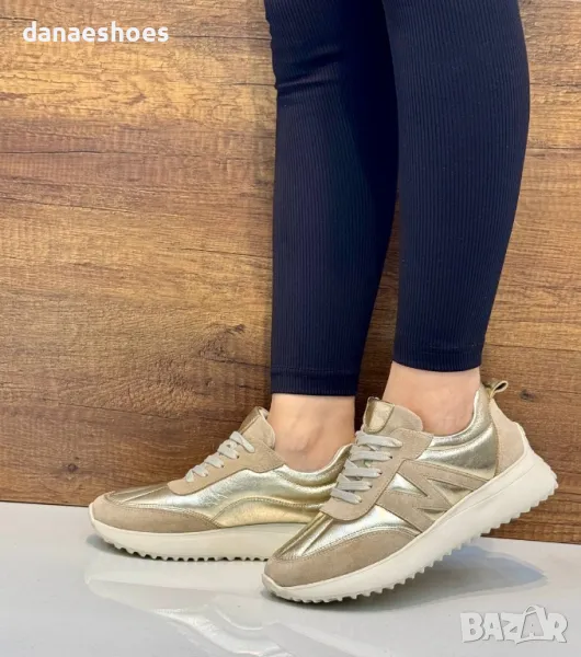 Дамски спортни обувки от естествена кожа в златисто , снимка 1