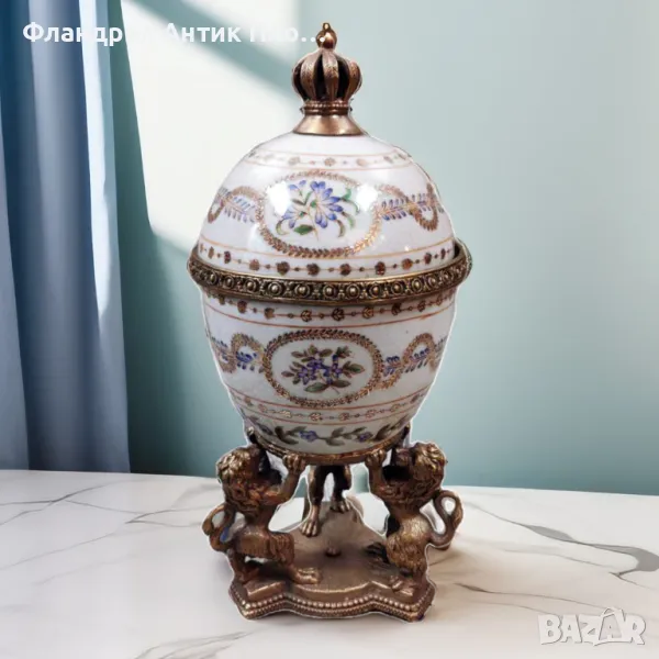 Яйце порцелан и бронз - Виолетки, снимка 1