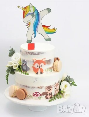 Еднорог Unicorn прав танцуващ пластмасов топер за торта украса, снимка 1