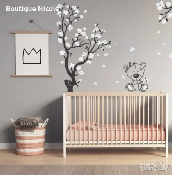 Стикер за стена Комплект"Пролетни клончета с мече"  , снимка 1