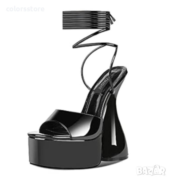 Сандали на ток - черен лак - VS4, снимка 1