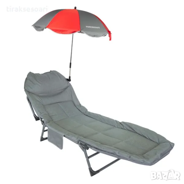 Походно легло цвят сиво червено и чадър ПОДАРЪК Походно легло Шезлонг, снимка 1