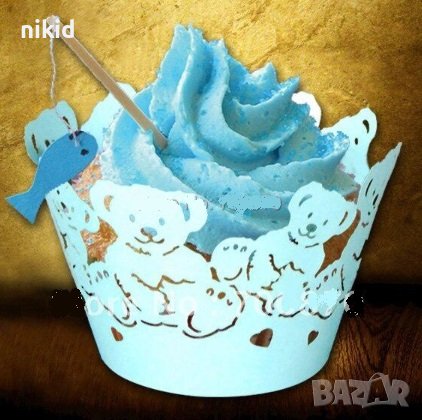 10 бр мечета в синьо декори декорация за мъфини кексчета дантела кошнички, снимка 1