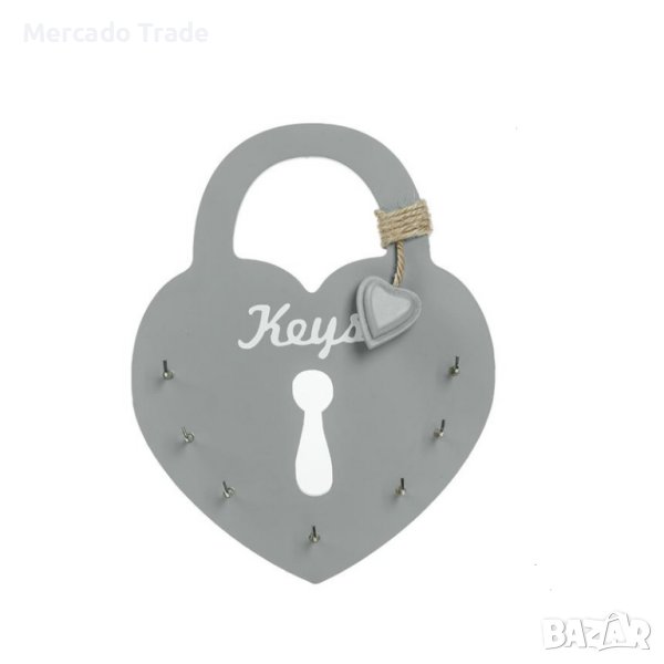 Декоративна поставка Mercado Trade, За ключове, Сърце, Дърво, Сив, снимка 1