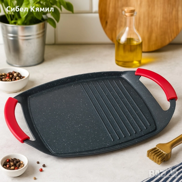 Грил плоча - 47 см. с не залепващо покритие и двойна повърхност, снимка 1