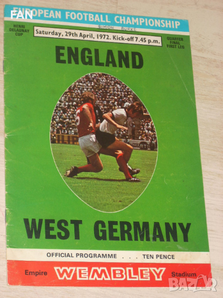 Англия - ФРГ /Германия/ четвъртфинал за европейско първенство оригинална футболна програма от 1972 г, снимка 1
