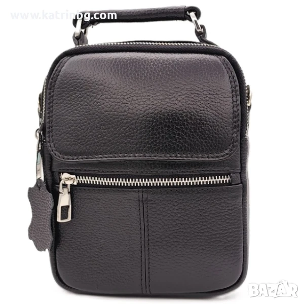 Мъжка чанта през рамо –Черна естествена кожа, с много джобове и високо качество Код на продукта:K-03, снимка 1