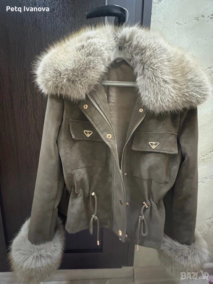 Велурени яке с пух, снимка 1