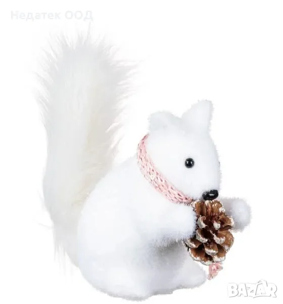 Коледна декоративна фигура, Катеричка, Бял,  14 см, снимка 1