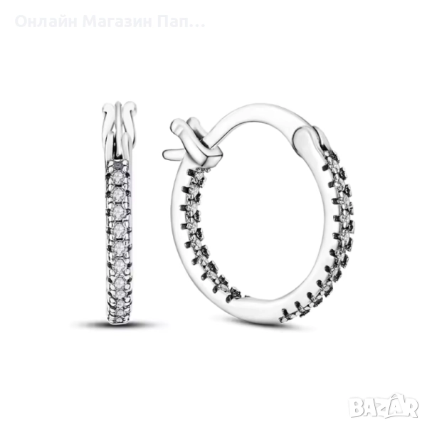 925 Сребърни обеци халки с двоен ред циркони, снимка 1