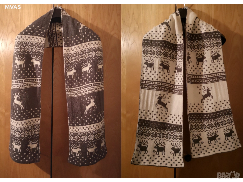 Нов дамски двулицев коледен шал на еленчета, снимка 1