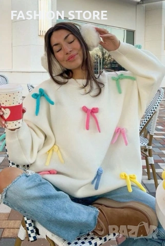 Дамски пуловер с панделки, снимка 7 - Блузи с дълъг ръкав и пуловери - 53060535