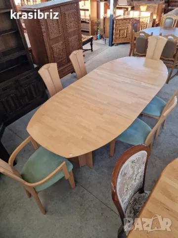К-т Масивна Трапезна Разтегателна Маса+6 Масивни Стола-внос от Германия !, снимка 4 - Маси - 49386344