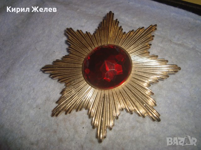 ОГРОМНА РЕТРО ВИНТИДЖ ПОЗЛАТЕНА СТАРА БРОШКА ЗНАЧКА с БЛЕСТЯЩ ФАСЕТИРАН ЦВЕТЕН КРИСТАЛ 30870, снимка 12 - Антикварни и старинни предмети - 37912749