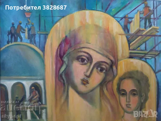 Картина,,Градежа  на храма в Пампорово", снимка 4 - Картини - 48269716