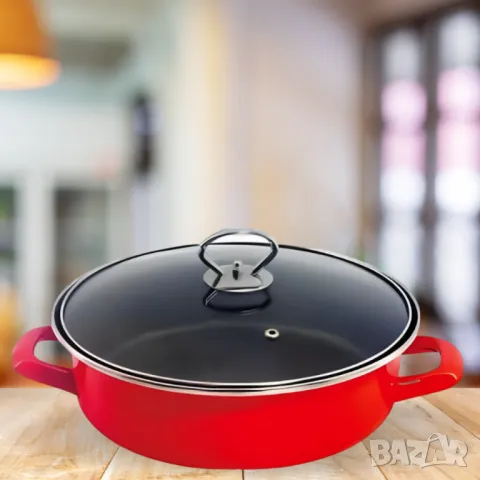 Тава с капак Rosberg, различни размери, червена/въгл.стомана с незалеп.покр., снимка 1