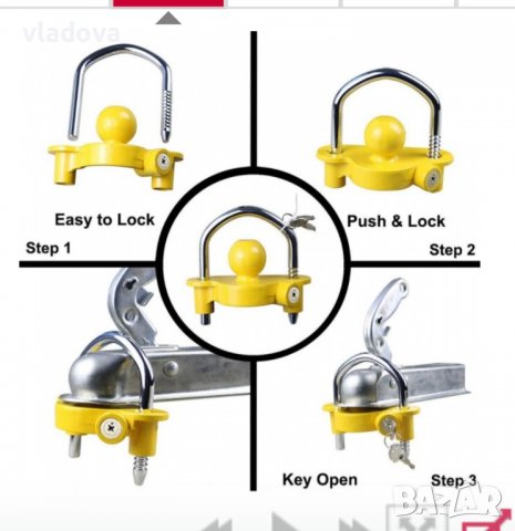 Универсален заключващ механизъм за теглич на каравана и ремаркета против кражба с два ключа , снимка 6 - Ремаркета - 38524052