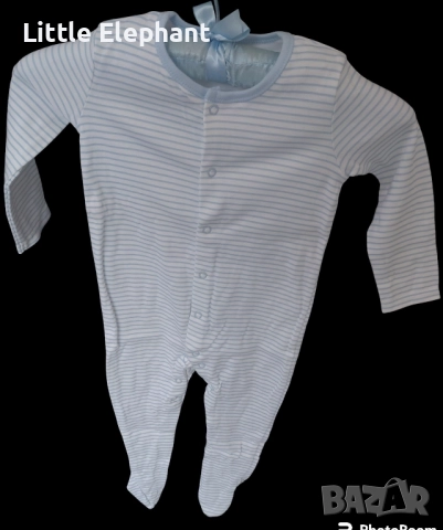 Цяла пижамка ромпърче за 9-12 мес момченце малко райе бяло и св.синьо,Англия/ново