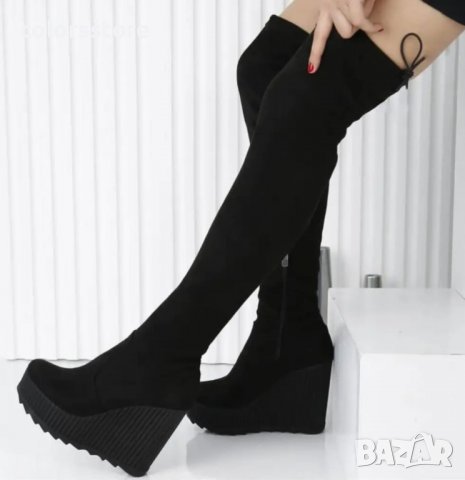 Ботуши на платформа - черен велур - 1906