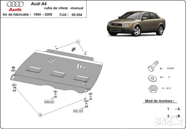 Метална кора под скоростна кутия Audi A4 B6 2001г – 2005г, снимка 2 - Аксесоари и консумативи - 50123961