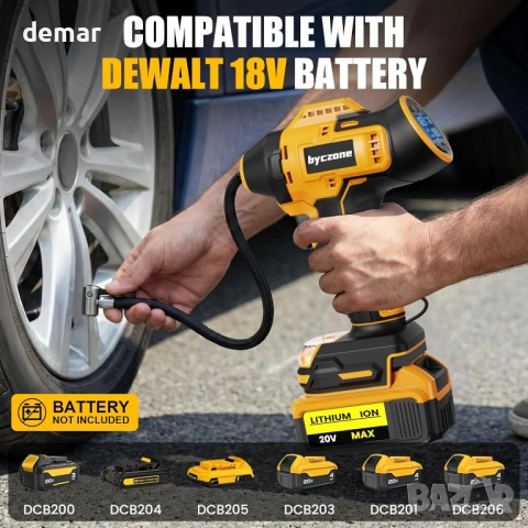 Безжичен въздушен компресор 160 PSI с LCD цифров манометър за батерия Dewalt 18V (без батерия), снимка 6 - Аксесоари и консумативи - 54025108