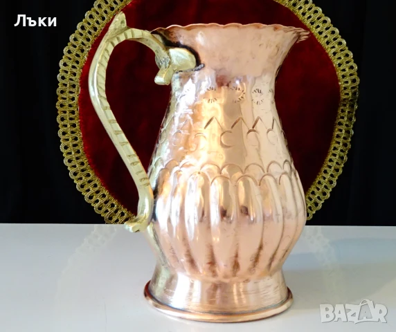 Медна кана,халба,кована чиста червена мед. , снимка 3 - Антикварни и старинни предмети - 51266046