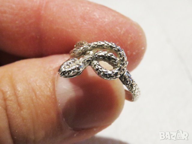 мъжки сребърен пръстен, рокерски пръстен змия моторджийски, снимка 2 - Пръстени - 31306087