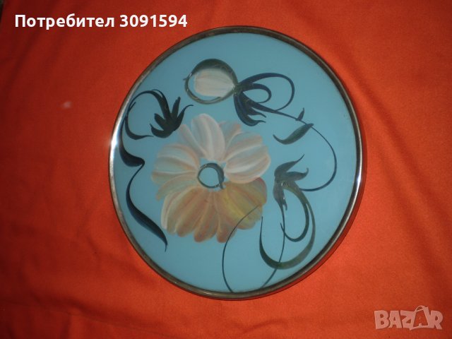 Ретро стъклен обратно рисуван кръга въртящ поднос , снимка 2 - Колекции - 42319372