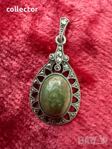 Сребърен медальон / колие с Варисцит и марказити. №7473, снимка 3 - Колекции - 52040910