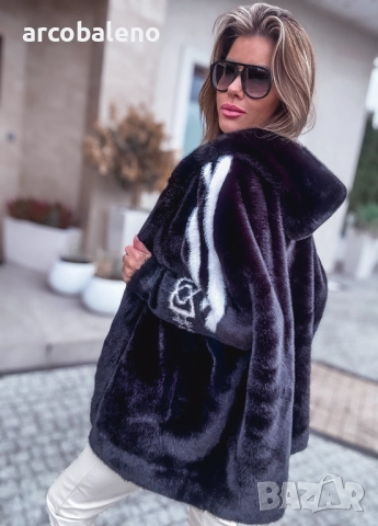 Черно дамско кожено яке от премиум вълна с ангора, снимка 4 - Якета - 52669049