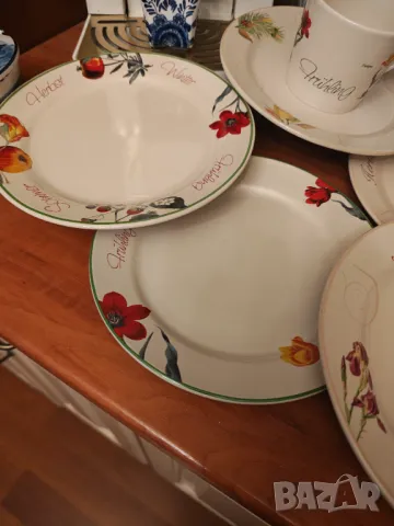 Винтидж керамичен сервиз чинии за торта  5 броя LANDZEIT Fruling Tulipa РЕДКИ, снимка 4 - Чинии - 49508508