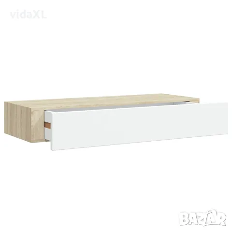 vidaXL Стенен рафт за чекмеджета, дъб и бяло, 60x23,5x10 см, MDF