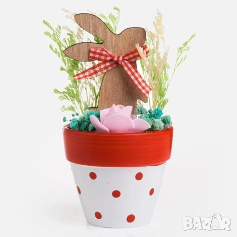 Декоративна саксия с цветя заек 13cm_1260345, снимка 2 - Декорация за дома - 54226854