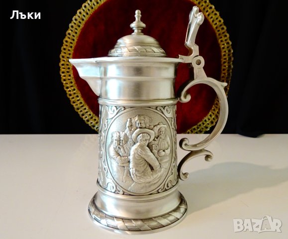 Ловна халба,кана от калай с картини. , снимка 2 - Антикварни и старинни предмети - 37054381