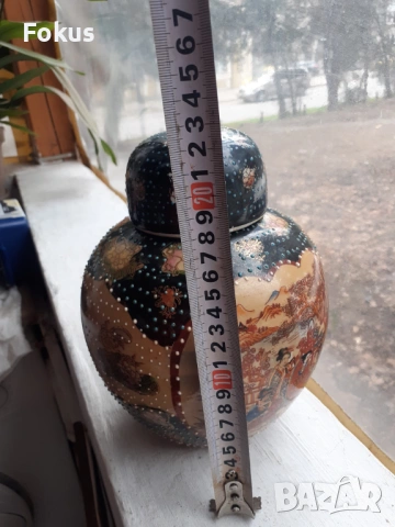 Сатцума Satsuma стара голяма ваза буркан с капак порцелан, снимка 7 - Антикварни и старинни предмети - 53340314
