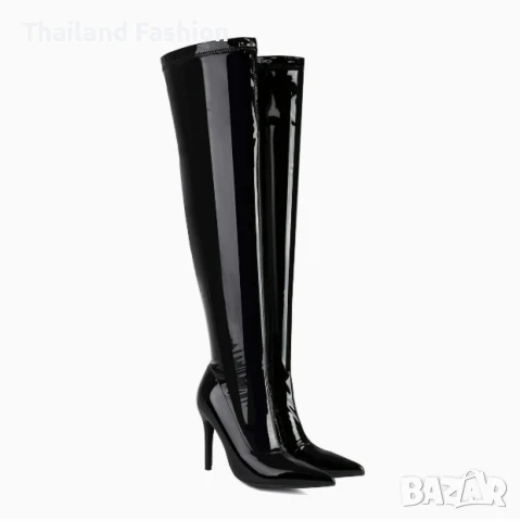 Лачени Ботуши с Ток (големи номера), снимка 4 - Дамски ботуши - 50814402