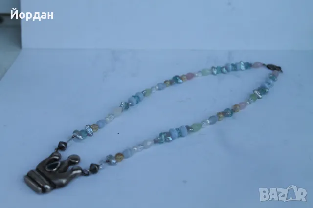 Дамско сребърно колие с естествени перли , планински кристал централен камък топаз