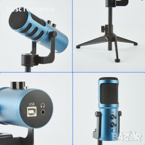 Комплект кондензаторен микрофон за стрийминг на подкаст USB Studio Pop Arm Стойка,ЧЕРЕН, снимка 6 - Микрофони - 40737748