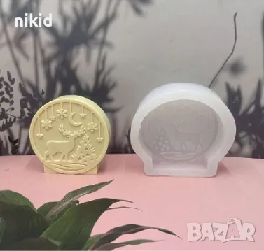 кръг кълбо преспапие с елен зимен силиконов молд форма фондан шоколад гипс смола декор