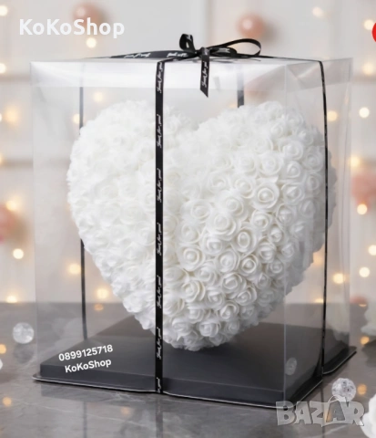 Бяло сърце от рози в луксозна кутия с панделка– романтичен подарък